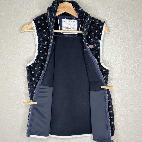 Vineyard Vines Supershep Sherpa Fleece Vest Navy Whale Print XS Coastal Prep - Picture 2 of 7